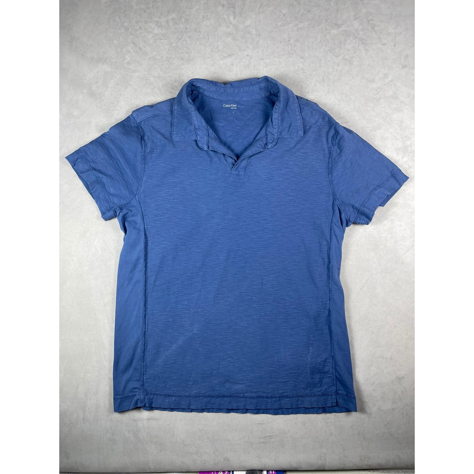 Calvin Klein Jeans Mens Blue Slub Cotton Short Sleeve Polo Shirt Size L